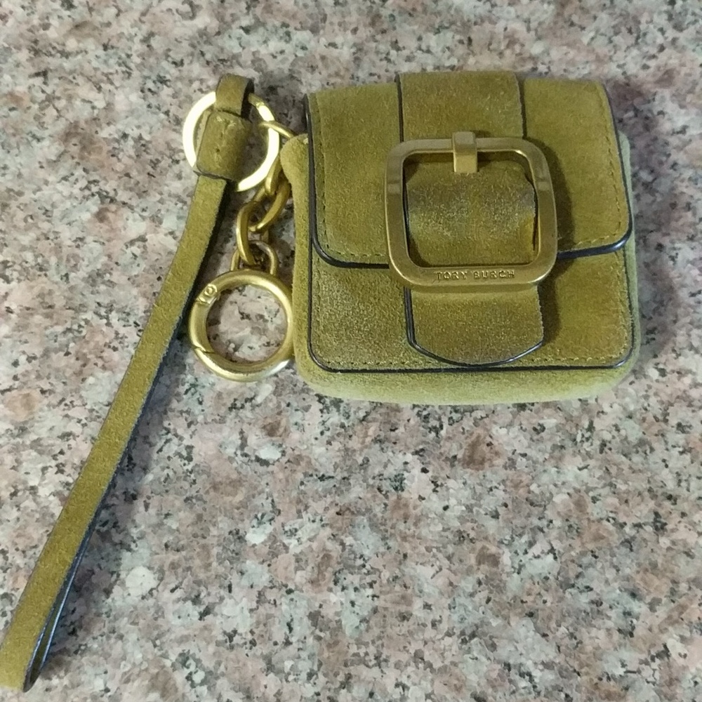 Tory Burch green  Buckle Suede mini Coin Pouch